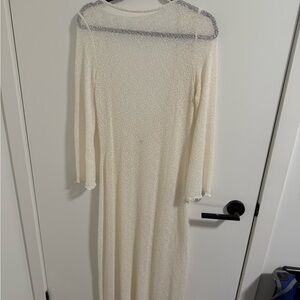 Elegant Cream Long Sleeve Sheer Dress